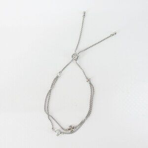 Tory Burch Logo Pearl Slider Adjustable Bracelet Silver OS